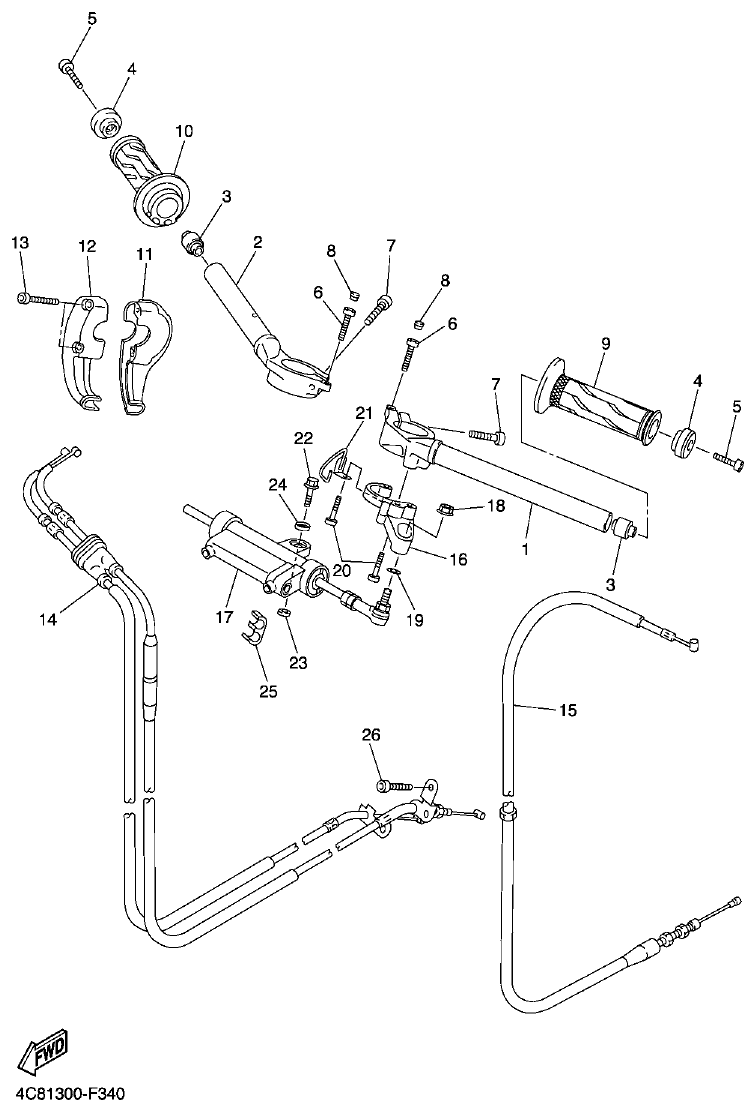 Yamaha R1 2008 STEERING HANDLE & CABLE parts diagram